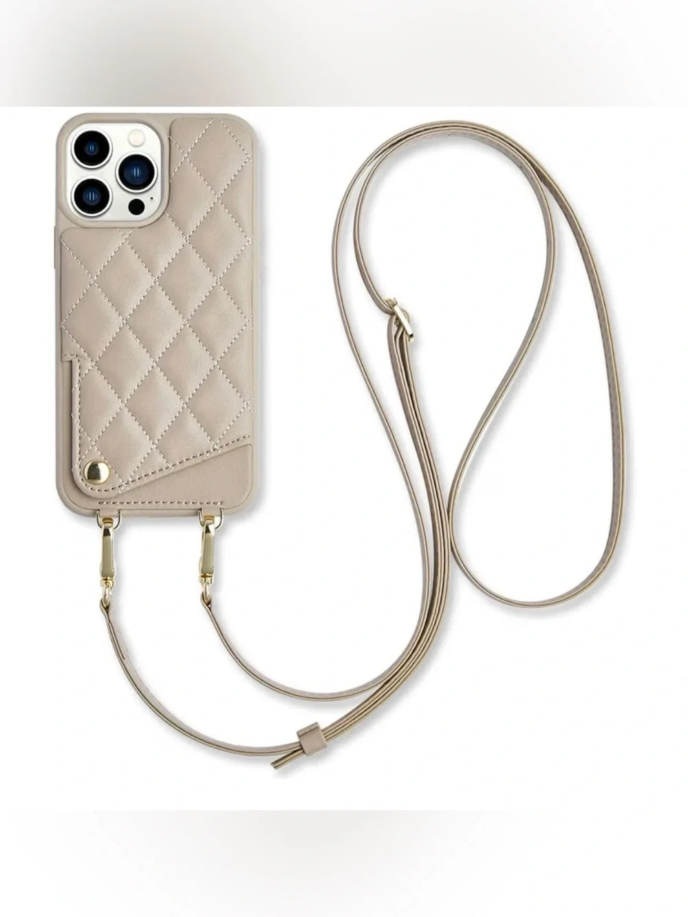 NWOT Quilted  Beige Crossbody Phone Case with  Strap for IPHONE 13 PRO MAX